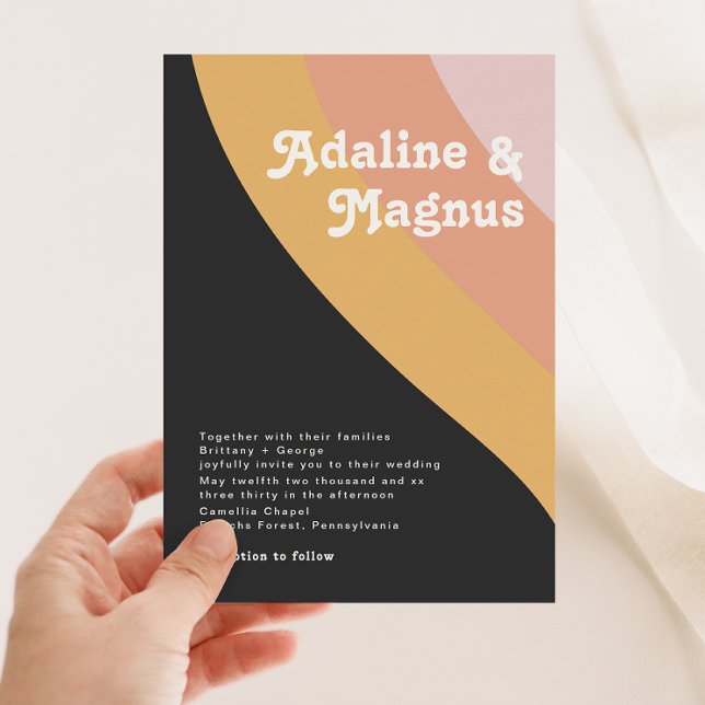 Modern Retro 70's Rainbow Dark Wedding Invitation (Creator Uploaded)