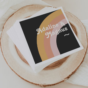 Modern Retro 70's Rainbow   Dark Wedding Napkins