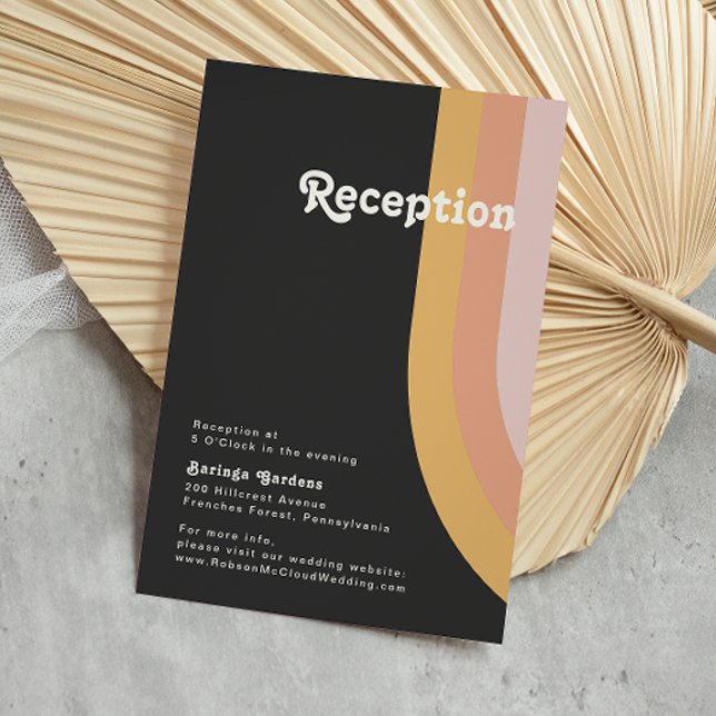 Modern Retro 70's Rainbow Dark Wedding Reception Enclosure Card (Creator Uploaded)