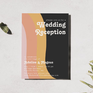 Modern Retro 70's Rainbow Dark Wedding Reception Invitation
