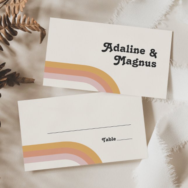 Modern Retro 70's Rainbow Flat Wedding Place Card (Creator Uploaded)