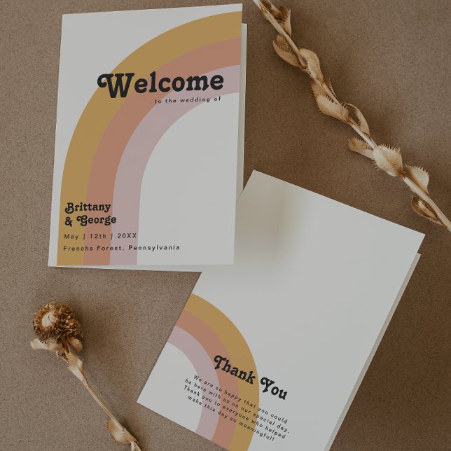 Modern Retro 70's Rainbow | Folded Wedding Program (Creator Uploaded)