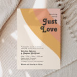 Modern Retro 70's Rainbow Just Love Wedding Invitation<br><div class="desc">This modern retro 70's rainbow just love wedding invitation is perfect for your simple vintage orange, rose gold, and blush pink wedding. Designed with elements of a classic, colourful boho arch and groovy minimalist stripes. The design has a unique abstract tropical beach feel, great for any spring, summer, or fall...</div>