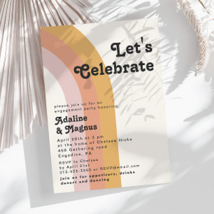 Modern Retro 70's Rainbow Let's Celebrate Invitation