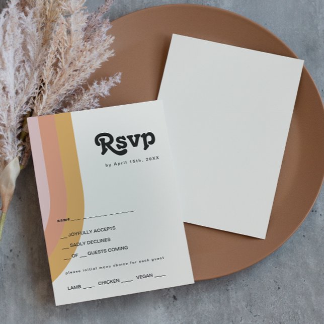 Modern Retro 70's Rainbow Menu Choice RSVP Card (Creator Uploaded)