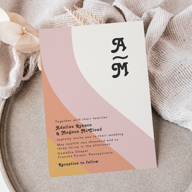 Modern Retro 70's Rainbow Monogram Wedding Invitation (Creator Uploaded)