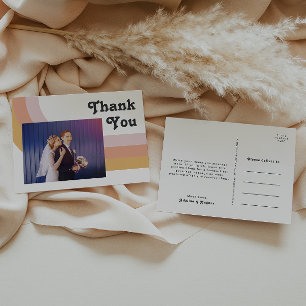 Modern Retro 70's Rainbow Photo Wedding Thank You Postcard