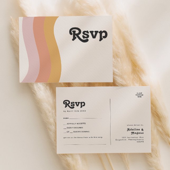 Modern Retro 70's Rainbow Song Request RSVP Postca Postcard (Creator Uploaded)