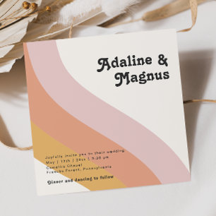 Modern Retro 70's Rainbow Square Wedding Invitation