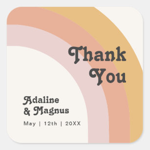 Modern Retro 70's Rainbow Thank You Wedding Favour Square Sticker