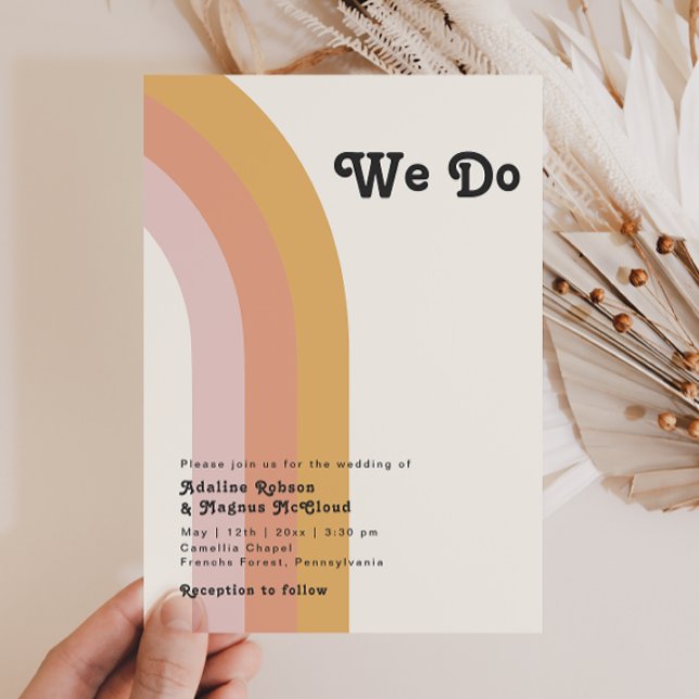 Modern Retro 70's Rainbow We Do Wedding Invitation (Creator Uploaded)