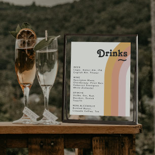 Modern Retro 70's Rainbow Wedding Drinks Menu Sign