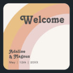Modern Retro 70's Rainbow | Wedding Welcome Square Square Sticker<br><div class="desc">This modern retro 70's rainbow | wedding welcome square sticker is perfect for your simple vintage orange, rose gold, and blush pink wedding. Designed with elements of a classic, colourful boho arch and groovy minimalist stripes. The design has a unique abstract tropical beach feel, great for any spring, summer, or...</div>
