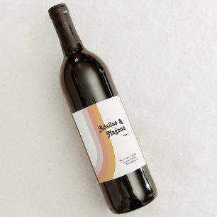 Modern Retro 70's Rainbow Wedding Wine Label