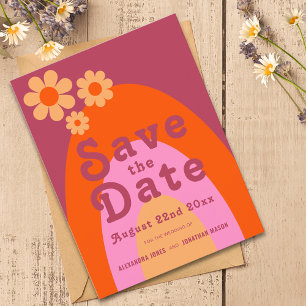 Modern Retro 70s Wedding Invitation Postcard