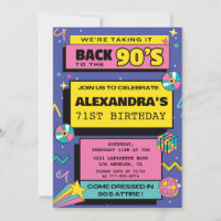 Modern Retro 71st birthday invitations 90s Party 