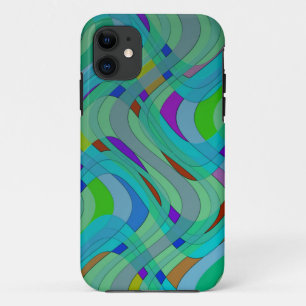 Modern Retro Abstract Design in Blues and Greens iPhone 11 Case