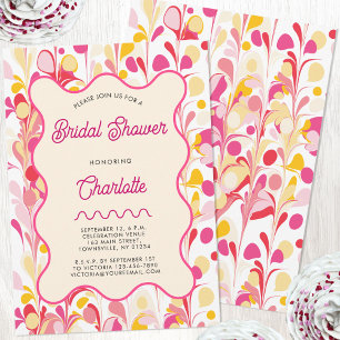 Modern Retro Abstract Pink Bridal Shower Invitation