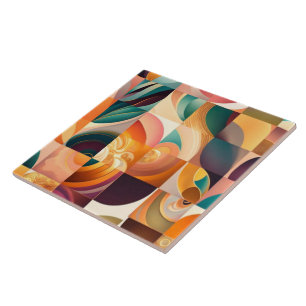 Modern Retro Abstract Squares Collection Ceramic Tile