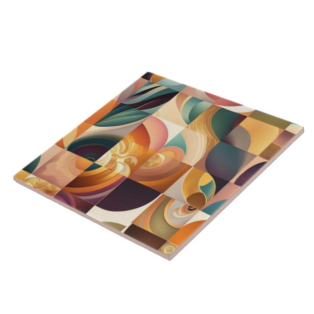 Modern Retro Abstract Squares Collection Ceramic Tile (Side)