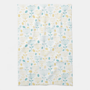 Modern Retro Aqua and Yellow Floral Tea Towel