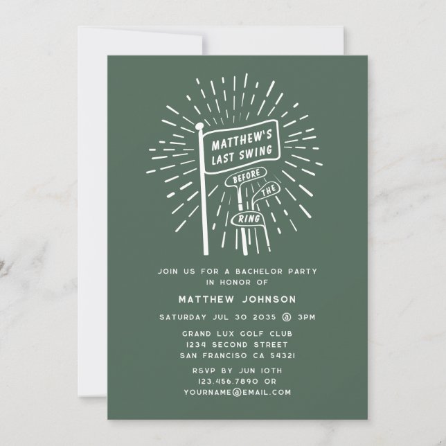 Modern Retro Bachelor Party Last Swing Golf Green Invitation (Front)