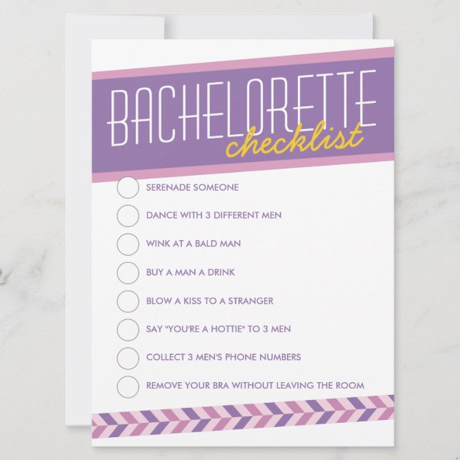 Modern Retro Bachelorette Checklist Card (purple) (Front)