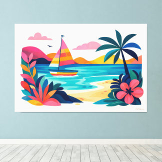 Modern retro beach scene 01 canvas print
