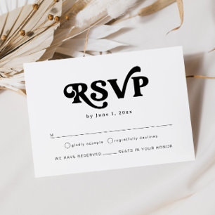 Modern Retro Black And White Boho Wedding RSVP Enclosure Card