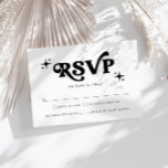 Modern Retro Black And White Boho Wedding RSVP Enclosure Card<br><div class="desc">This is a modern minimalist 70's inspired RSVP cRD featuring a sans serif font and groovy vintage font. Edit all wording except for the "rsvp". All colours are also editable. // For matching designs, search CHARLI in the Sincerely By Nicole Zazzle store. * If you like this design but don't...</div>