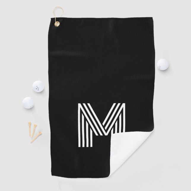 Modern Retro Black White Monogram Custom Golf Towel (InSitu)