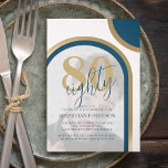 Modern Retro Blue And Gold Photo Birthday Invitation<br><div class="desc">These minimlistic retro 80th birthday invitations, are perfect for a birthday celebration. The invitations feature a retro theme with shades of blue and gold. A modern birthday party invitation template over your photo framed with arches in modern blue and gold tones. The font styles and colour can be changed by...</div>