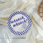 Modern Retro Blue Italian Pizzeria Pizza Party Paper Plate<br><div class="desc">Mangia,  mangia! This design is fully customisable and the colours can be changed to whatever works best for you and your theme. In this version,  we've used a bold retro blue and whimsical fun line art illustrations.</div>