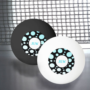 Modern Retro Blue Polka-dots on Black Ping Pong Ping Pong Ball