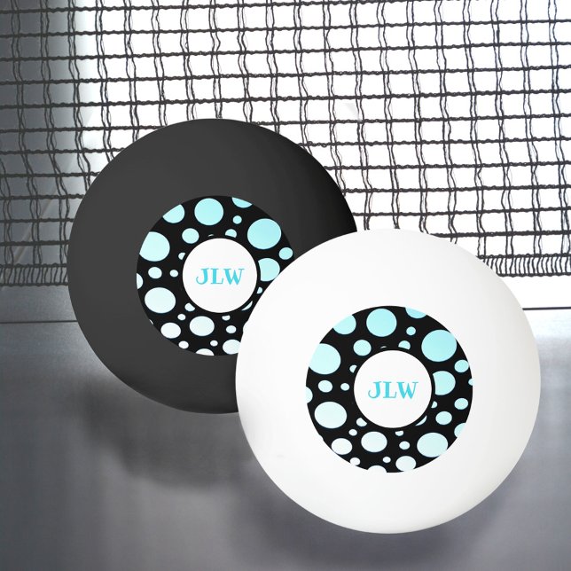 Modern Retro Blue Polka-dots on Black Ping Pong Ping Pong Ball (Creator Uploaded)