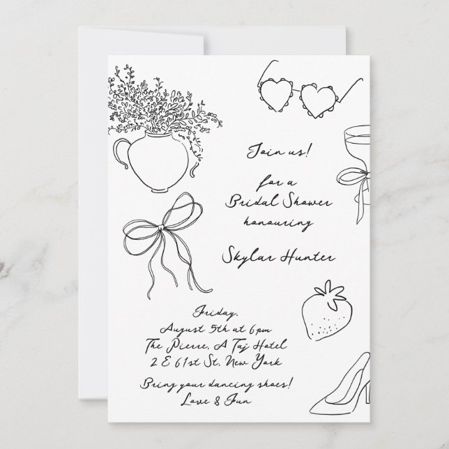 Modern Retro Boho Doodle RSVP Bridal Shower Invitation (Front)