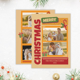 Modern Retro Bold Merry Christmas Family Photos Holiday Card