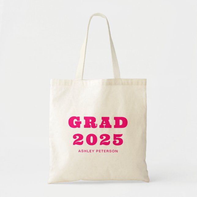 Modern Retro Bold Typography Hot Pink Graduation Tote Bag (Front)
