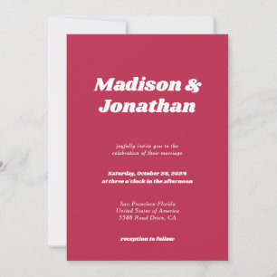 Modern Retro Bold Typography Magenta Wedding Invitation