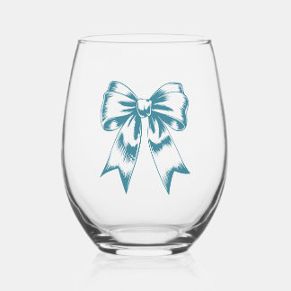 Modern Retro Bow Green Stemless Wine Glass