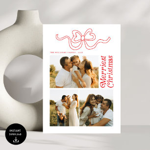 Modern Retro Bow Merry Christmas Photo Holiday Car