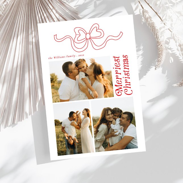 Modern Retro Bow Merry Christmas Photo Holiday Card (Creator Uploaded)