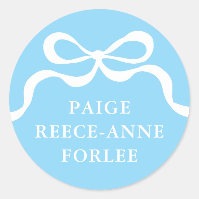 Modern Retro Boy Blue Bow Baby Birth Announcement  Classic Round Sticker (Front)