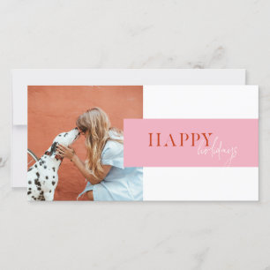 Modern Retro Bright Colour Pink Orange Script Dog Holiday Card