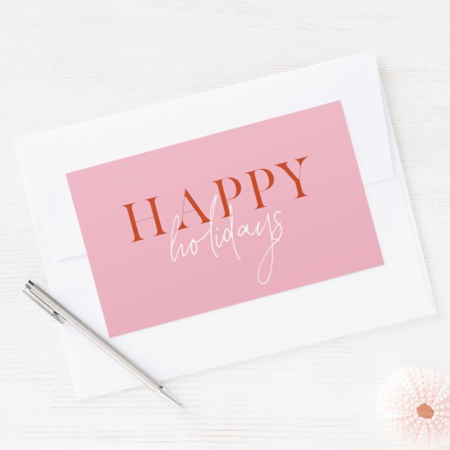 Modern Retro Bright Colourful Pink Script Holiday Rectangular Sticker (Envelope)