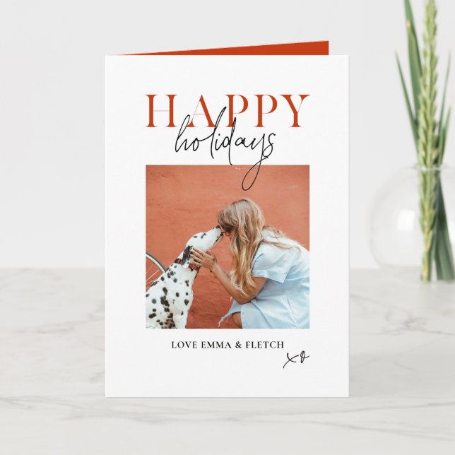 Modern Retro Bright Colourful Red Orange Dog Mum Holiday Card (Front)