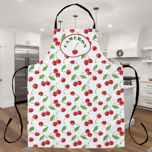 Modern Retro Cherry Pattern Personalised Apron
