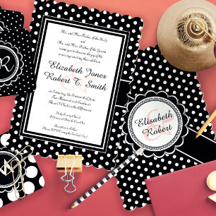 Modern Retro Chic Black and White Polka Dot Invitation