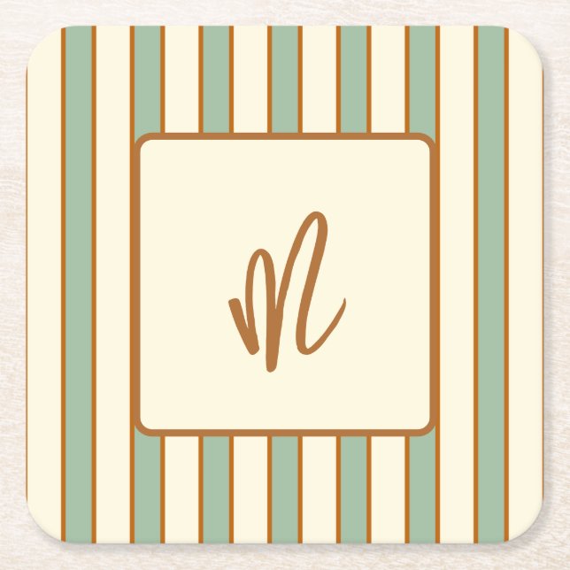 Modern Retro Chilli Lime Stripe Square Paper Coaster (Front)