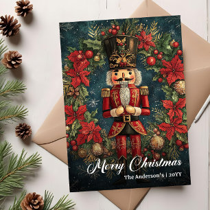 Modern retro Christmas nutcracker editable Holiday Card